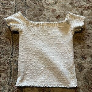 Smocked Off-White Short Sleeve Top
